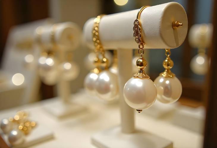 Dazzling Pearl Earrings on Display in an Elegant Showcase